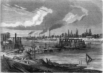 Ringlijn van Parijs: brug in aanbouw over de Seine bij Billancourt