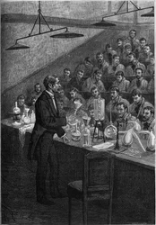 Chemielessen aan de Ecole Centrale de Paris. Gravure in 