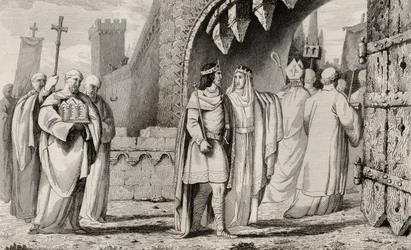 Chilperic I (539-84) in een religieuze processie, uit 