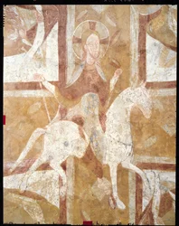 Christus op een wit paard, van het plafond van de crypte