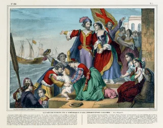 Christoffel Columbus vertrekt naar de Nieuwe Wereld, Imagerie Pellerin, Epinal, ca. 1860