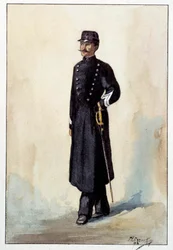 Stadssergeant politie-uniform onder de Tweede Republiek. Aquarel rond 1870