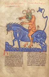 Satan rijdend op een Behemoth, uit Liber Floridus door Lambert de Saint-Omer ca. 1120