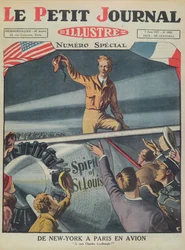 Kolonel Charles Lindbergh bij zijn aankomst op Le Bourget Airport na de eerste trans-Atlantische vlucht van New York naar Parijs op 21 mei 1927, omslag van Le Petit Journal, 5 juni 1927