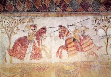 Gevecht tussen een Angevijnse koning en Manfred, koning van Sicilië (c.1232-66) na 1265