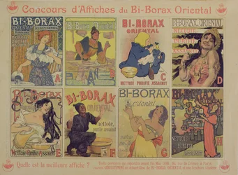 Wedstrijd voor beste poster die het Franse schoonmaakmiddel Bi-Borax Oriental adverteert, 1898