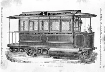 Perslucht tramlocomotief - in "De nieuwe veroveringen van de wetenschap" door Louis Figuier