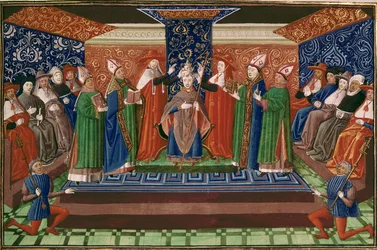 Kroning van paus Bonifatius IX, uit de Kroniek van Froissart, deel IV
