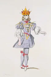 Kostuumontwerp voor Geometrie in een 17e-eeuws hofballet, uit de Menus Plaisirs Collectie, facsimile door A. Guillaumot Fils (kleurgravure)