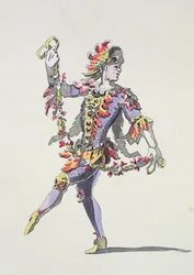 Kostuumontwerp voor Triton, in een 17e-eeuws ballet, uit de Menus Plaisirs Collectie, facsimile door A. Guillaumot Fils (kleurgravure)