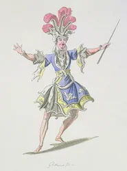 Kostuumontwerp voor de Tovenaar, in Dardanus, een libretto door Leclerc de Labruere, gecomponeerd door Jean-Philippe Rameau, facsimile door A. Guillaumot Fils (kleurgravure)