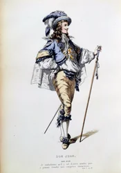 Kostuum voor het personage van Don Juan in scène 2 van Act I van het gelijknamige stuk van Molière