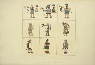 Kostuums ontworpen door de Mexicaanse schilders uit de tijd van Montezuma, illustratie uit Vues des Cordillères et Monumens des Peuples Indigènes de l