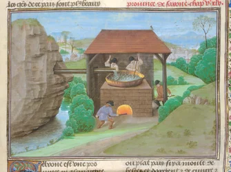 Zoutschuur met pan en oven, illustratie uit 