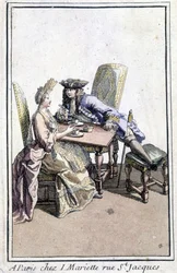 Koppel dat koffie drinkt - gravure