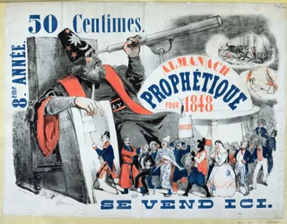 Omslag van een profetische almanak met Nostradamus (1503-66) 1848