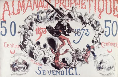 Omslag van een profetische almanak met Nostradamus, 1873