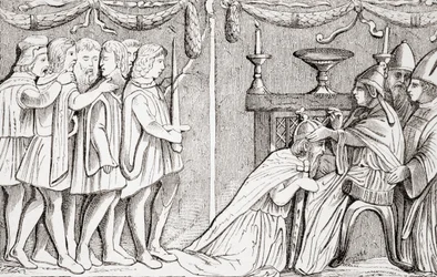 Kroning van Sigismund tot keizer van het Heilige Roomse Rijk door paus Eugenius IV in 1433, uit „L