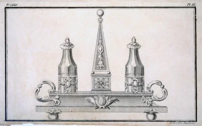 Kruidenstel op standaard, uit een patroonboek van neoklassieke metaalwerkontwerpen samengesteld door Duhamel, ca. 1770s-80s