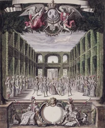Dans in een formele tuin, uit een collectie getiteld Les Menus Plaisirs du Roi