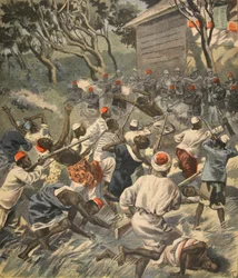 Verslaan van het Sakalava-volk, Madagaskar, illustratie uit Le Petit Journal: Supplement illustre, 3 april 1898