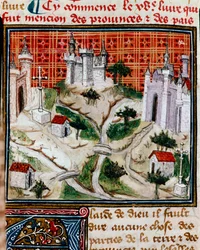 Van provincies en landen van de aarde Presentatie van het volume dat verwijst naar territoria en geschiedenis van provincies en landen. Miniatuur uit 