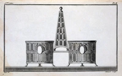 Ontwerp door Pugin, uit een patroonboek van neoklassieke metaalwerkontwerpen samengesteld door Duhamel, ca. 1770s-80s