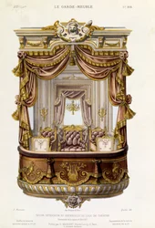 Ontwerp voor het interieur en exterieur van een theaterbox, illustratie uit Le Garde-Meuble magazine, ca. 1860