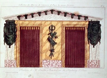 Ontwerp voor de gevel van een slagerij, uit een serie die de best versierde commerciële gebouwen in Parijs afbeeldt, ca. 1810
