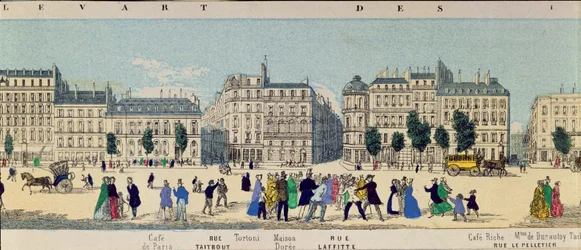 Detail van een panorama van de Boulevard des Italiens, ca. 1840