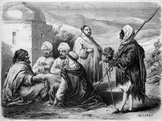 Verschillende soorten derwisjen (bedelaars) in de straten van Tunis, Tunesië