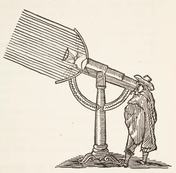 Dioptrische telescoop, kopie van een gravure door Boris Mestchersky (d.1957), illustratie uit Histoire de la Nation Francaise, Sciences, Volumes I & II, door Gabriel Hanotaux (1853-1944), 1924
