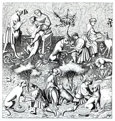 Ziekten van honden en hun genezing, naar een miniatuur in het manuscript van Gaston de Foix