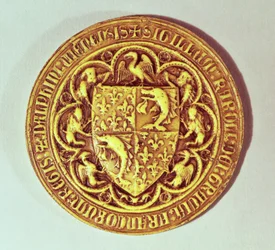 Dolfijnzegel, het schild van Frankrijk, met dolfijnen en fleur-de-lys, 1376