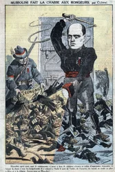 Duce Benito Mussolini jaagt op de instanties en verenigingen die de staatsbegroting opstarten
