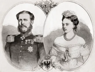Hertog Willem van Mecklenburg-Schwerin en zijn vrouw Prinses Frederica Wilhelmina Louise Elisabeth Alexandrine van Pruisen, uit 