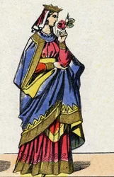 Dynastie van de Capetingen: Portret van Berthe van Holland of Berthe van Friesland, koningin van Frankrijk, vrouw van Filips I van Frankrijk. Epinal afbeelding.