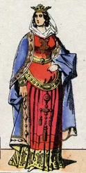 Dynastie van de Karolingen: Portret van Bertrade of Berthe van Laon, bekend als Berthe met de Grote Voet, koningin van de Franken, vrouw van Pepijn de Korte. Epinal afbeelding.