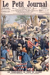 Aardbeving in Calabrië, Italië. Koning Victor Emmanuel III bezoekt de verwoeste regio
