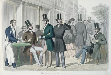 Elegante Jonge Mannen op het Terras van een Café, 1857