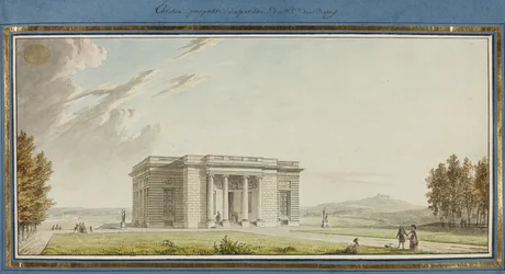 Élévation perspective du pavillon de Mde. Du Barry (pen en zwarte inkt met aquarel op papier)