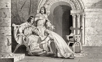 Emme kust de knie van haar echtgenoot Raoul (d.936) in erkenning van zijn soevereiniteit, uit 