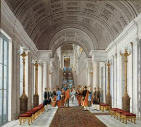 Keizer Napoleon III (1808-1873) en keizerin Eugénie (1826-1920) bij de Tuilerieën Anoniem schilderij rond 1860. Parijs, decoratieve kunsten