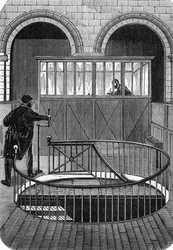 Ingang van de schatkelder van de Banque de France in Parijs in de 19e eeuw (Kelder van de Bank van Frankrijk in Parijs) (gravure)