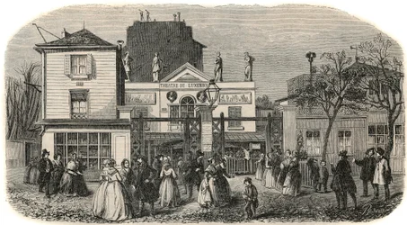 Ingang van het theater van Luxemburg genaamd Bobino in de 19e eeuw - Gravure in 