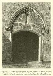 Ingang van het college van Bayeux, rue de la Harpe, gesloopt in 1852; naar een tekening gecommuniceerd door M Albert Lenoir