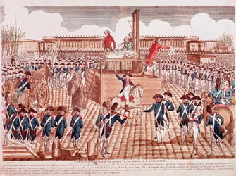 Executie van Marie Antoinette, koningin van Frankrijk, Place de la Revolution, Parijs, 16 oktober 1793 (gravure)