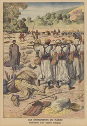Executie van een spion in Marokko (kleurenlitho)