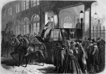 Vertrek van keizer Napoleon III (1808-1873) uit de Comédie Française na een voorstelling van 