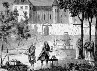 Experiment uitgevoerd in 1746 door Lemonnier in het klooster van de Chartreux om de snelheid van elektriciteit te waarderen - in 